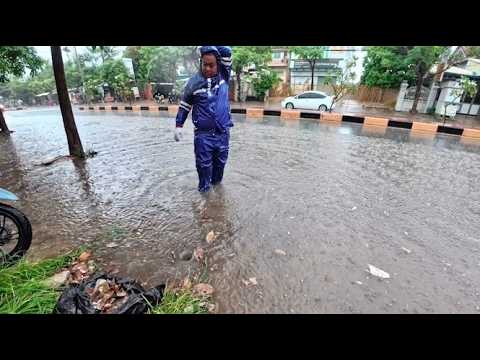 Clogged drains that caused flooding were cleared and debris