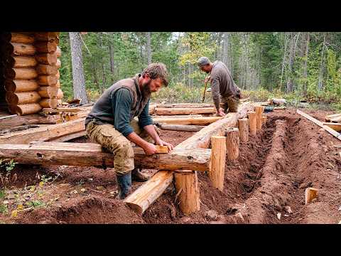 Two Men Build a LOG CABIN in the Forest Start to Finish