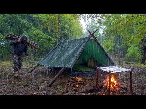 Cozy Shelter Camping in Heavy Rain Camping in Rain Only
