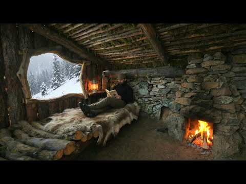 Building a Shelter From Tree Bark to Survive in The Wild -