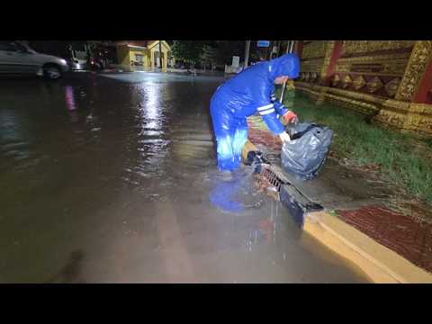 Collecting debris that clogs drains during night rain