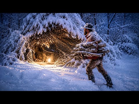 Alone in -12°C Winter Storm,Blizzard & Ice No Tent No