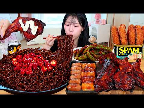 ASMR MUKBANG 직접 만든 짜파게티 자메이카 양념치킨 스팸튀김 소세지 먹방 & 레시피 FRIED