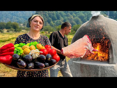The Hermit Family Cooking Lamb in a Homemade Oven