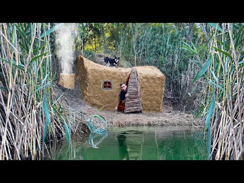 Building a cozy clay dugout for survival near a pond