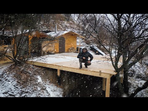 Blizzard and snow, the finale of my log cabins