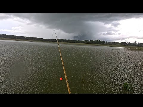 Tempestade mais Pescaria de corvinas na varinha telescópio