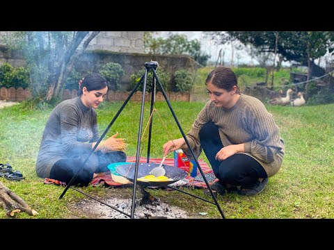 Rural Cooking on Saj Handmade Tastere Over Firewood Flames