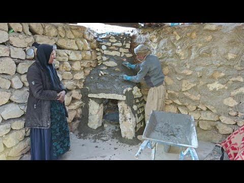 Iran nomadic life: building a cozy fireplace with natural