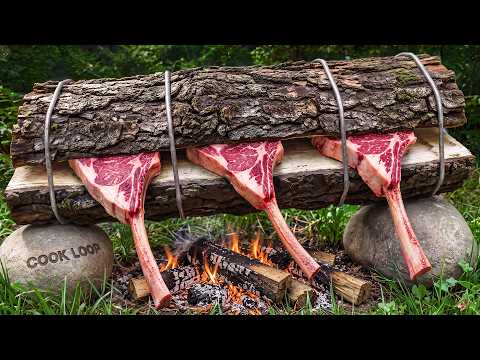 Primitive Wood Log Oven: Ultimate Campfire Tomahawk Steaks