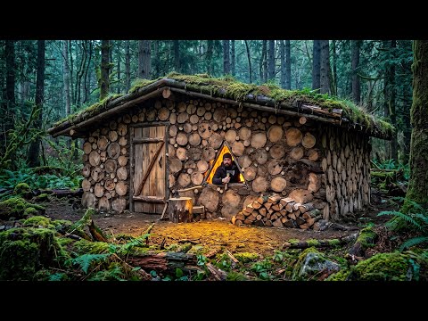Building a bushcraft shelter from stumps: extreme survival