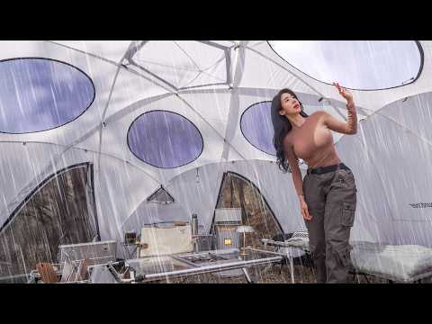 CAMPING IN HEAVY RAIN WITH A NEW LUXURY TENT SOUNDS OF