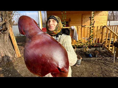 Cooking Huge Beef liver and Kutab In Grandma's Wood House