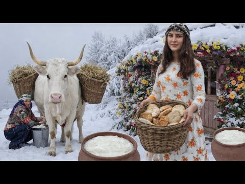 Snowy Village Morning | Making Butter, Ash Soup & Fresh
