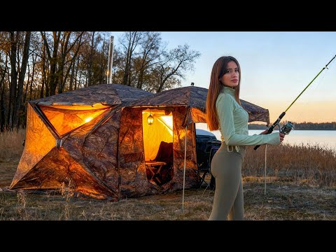 Tent Camping by the Lake Unexpected Fishing Catch & Cozy