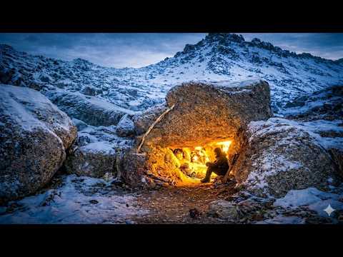 Bushcraft Survival:Building a cave rock shelter on the