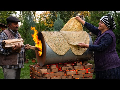 Lavash with Greens: Cooking Bread on a Barrel