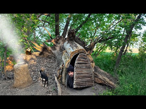Building a warm and cozy survival shelter deep inside a