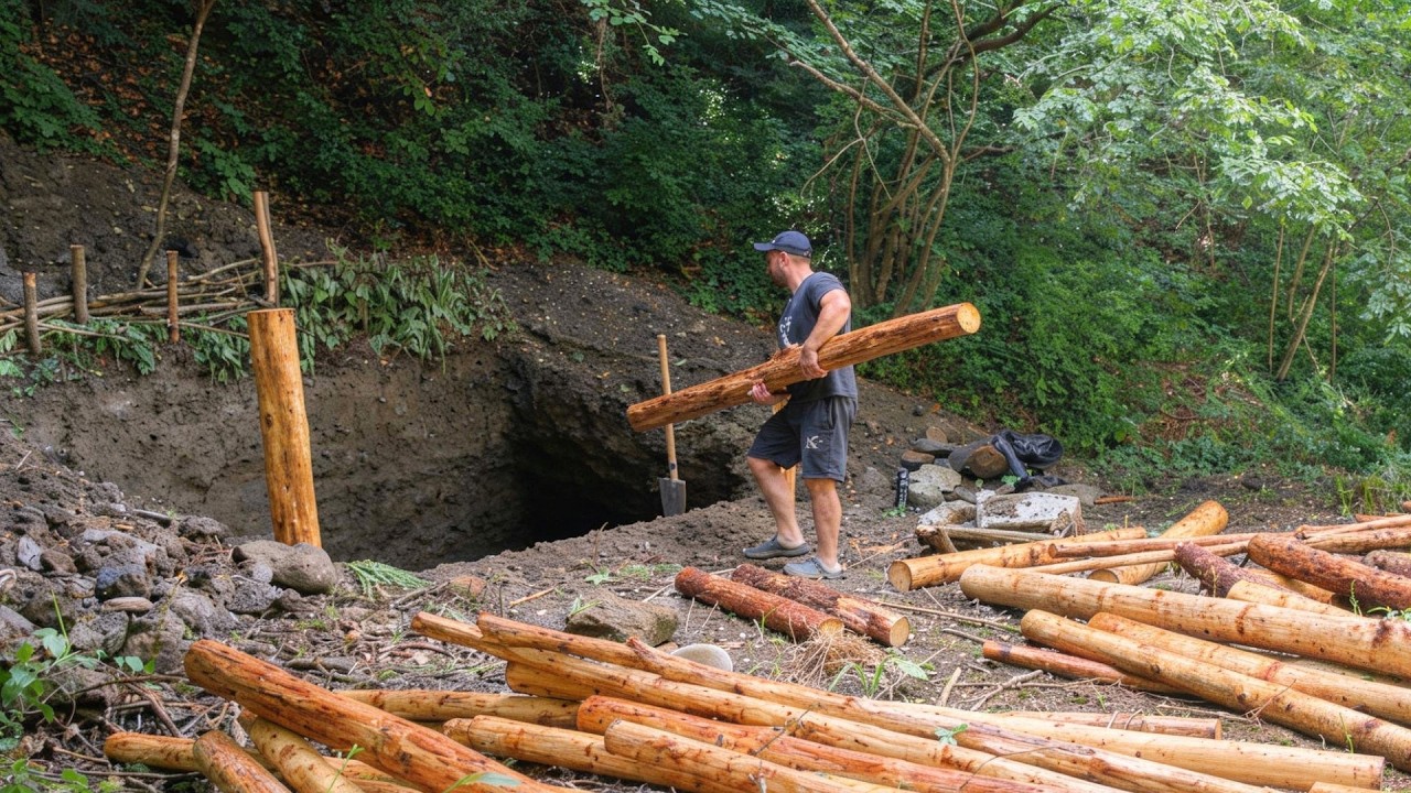 Man Builds Hobbit House with STONES and LOGS by the River