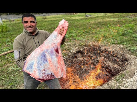 Roasting a Huge Beef Thigh Underground for my Wife 5 HOURS