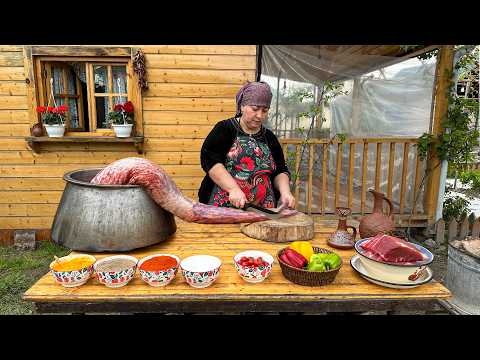 Relaxing Village Life: Azerbaijani Women Cooking Tail Fat