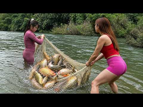 Traditional Fishing Skills - The Girl Using Trawl Net,
