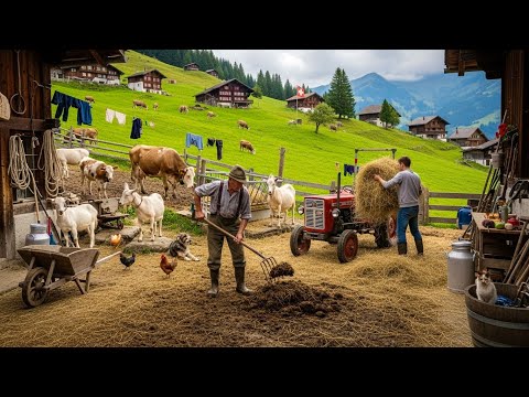 Daily Life in the Swiss Alpine Pastures Among Mountains