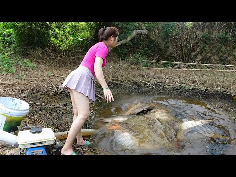 Girl Fishing - Using Pumps, Pumping Water Outside The