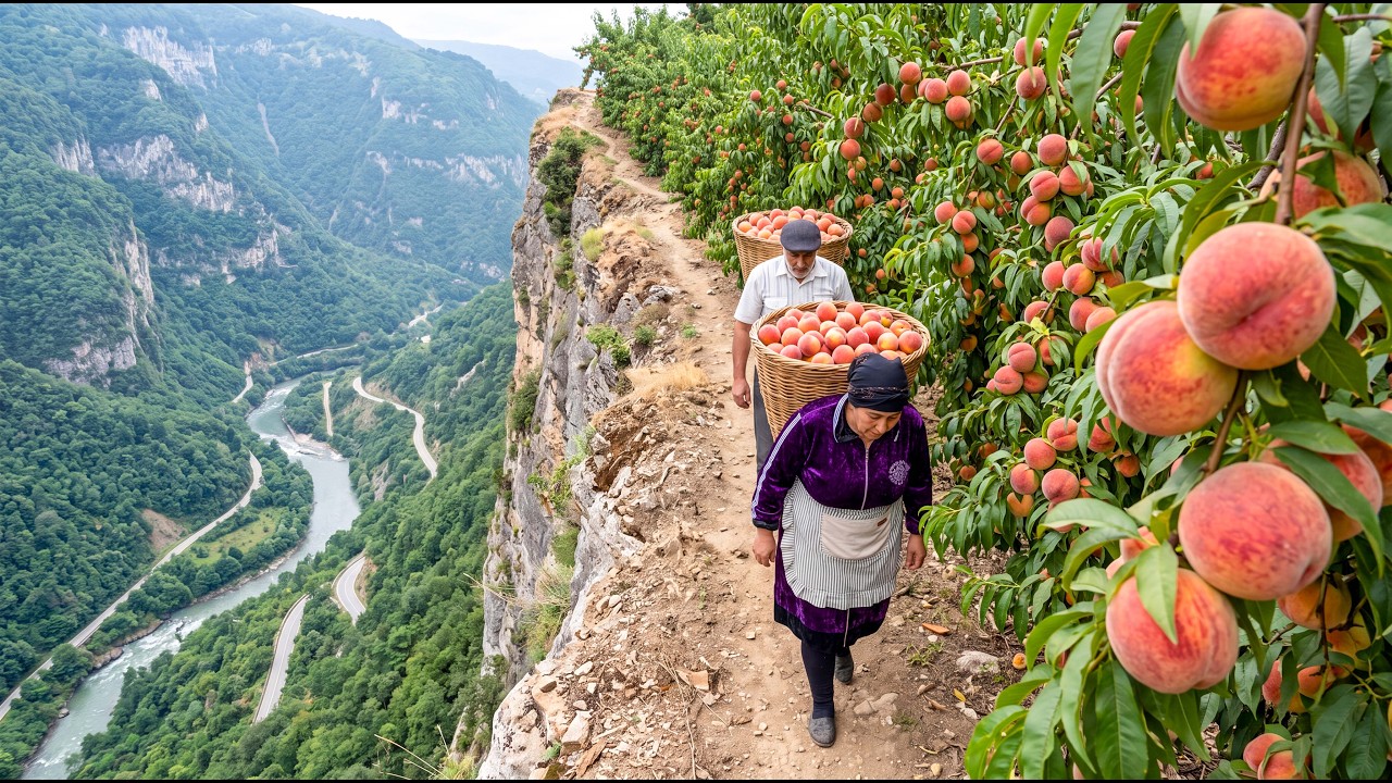 Their Life Is Far From Civilization Harvesting Peaches in
