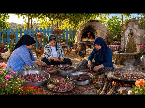 Köy Hayatı Sabah Kahvaltısı Odun Ateşinde Kuzu Eti Yemeği