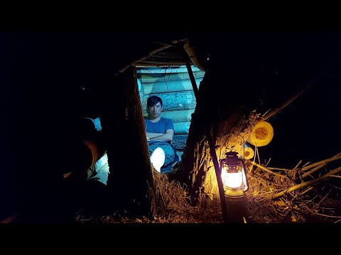 Alone in the mountain forest: Building a bushcraft shelter