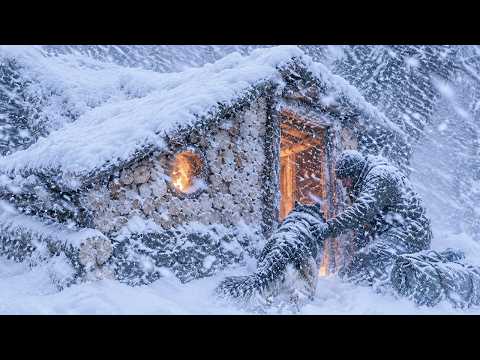Surviving the SNOWSTORM by building a wooden shelter with