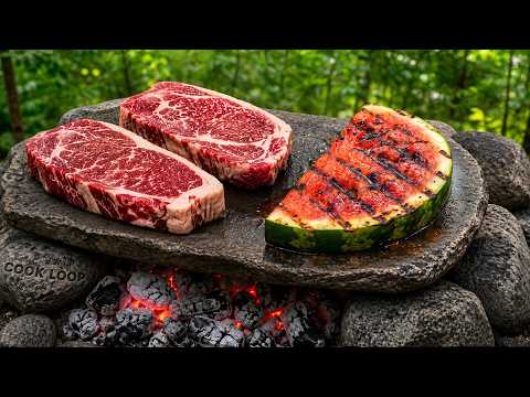 NY Strip Steak Sandwich on a Hot Stone Bushcraft ASMR