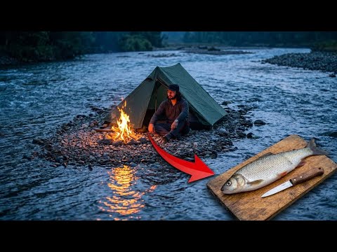 Alone by the River - Bushcraft Camping, Fishing & Catch &