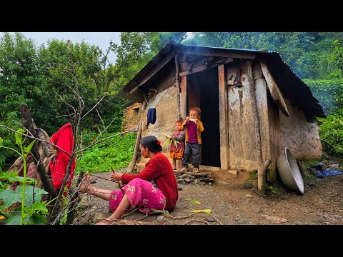 Real himalayan Nepali Mountain Village Life During the Rain