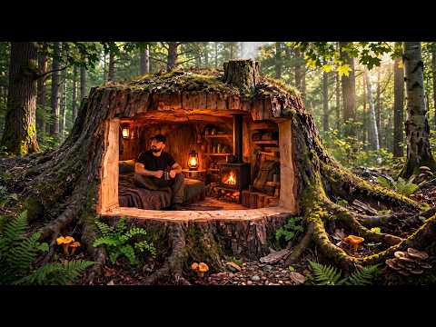 Building a Secret Bunker Inside a Giant Hollow Oak Stump
