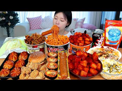 ASMR MUKBANG 편의점 직접 만든 불닭 떡볶이 양념치킨 김밥 디저트 먹방 & 레시피