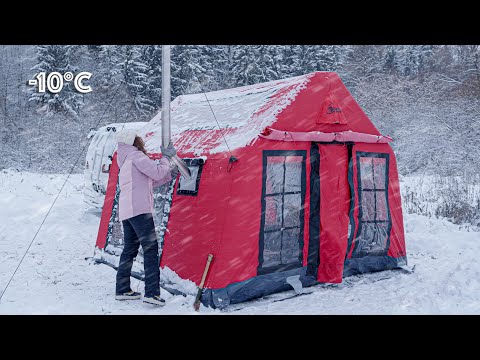 SOLO GIRL in Snowstorm: ASMR Living in an Inflatable Tent