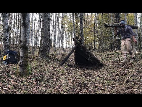 solo camping in wilderness-cozy shelter: bushcraft and