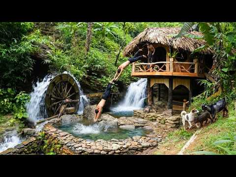 Building a Stone Swimming Pool Beneath the Waterfall My