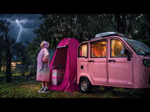 The Rain Finally Came Camping in My $500 Pink Camper