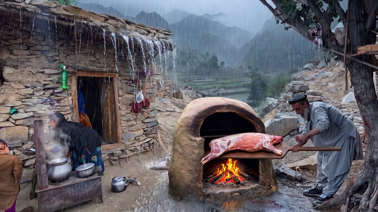 Traditional Lamb Roast in a Homemade Village Oven