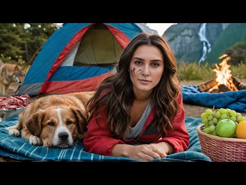 SOLO Camping in the WILD with my DOG - Cooking , Waterfall