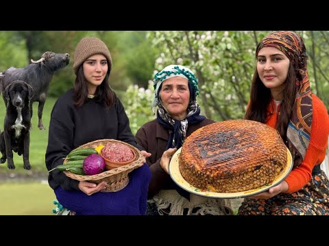 See the women in the village cooking with rice and