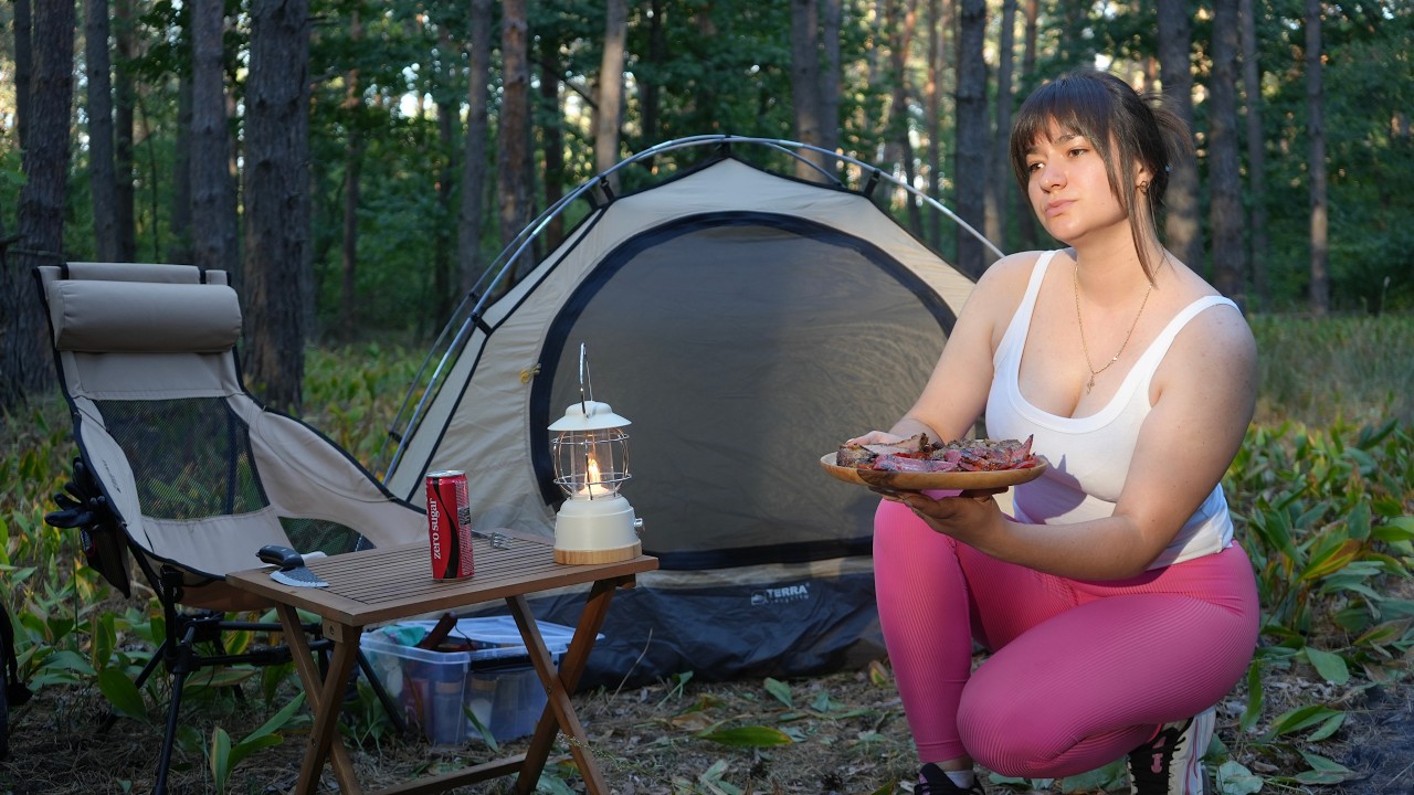 Cozy Forest Camping Cooking by the Fire Peaceful Nature
