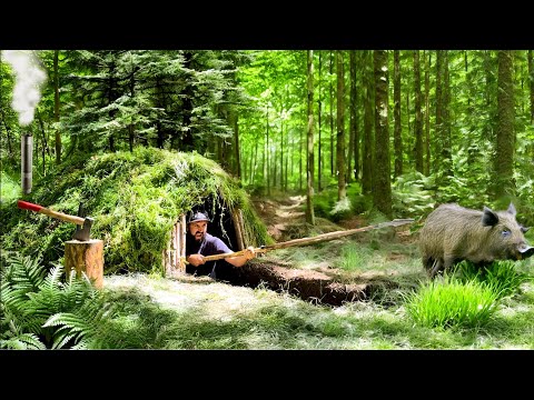 Building of a dugout in a deep forest