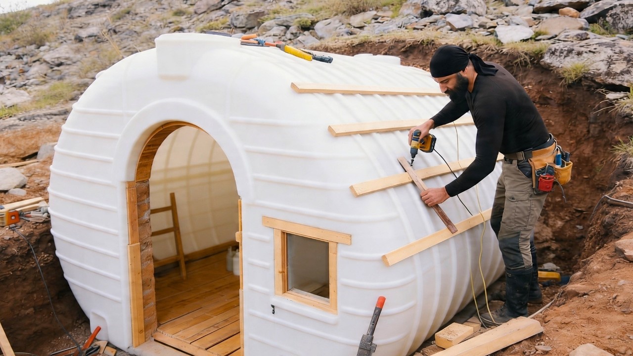 Man Builds HOBBIT HOUSE From a Massive Water Tank Start