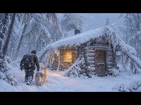 Surviving the SNOWSTORM with My Dog in a Log House Shelter