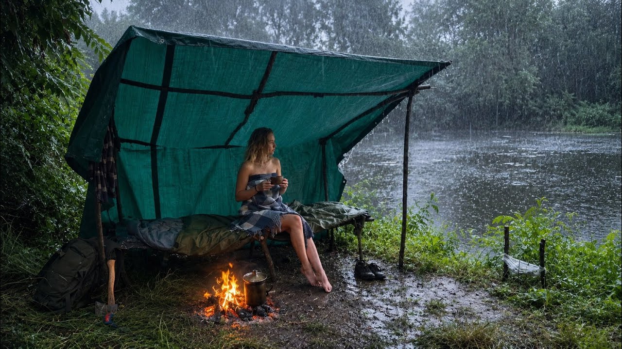 Completely Soaked in Heavy Rain Building a Bushcraft