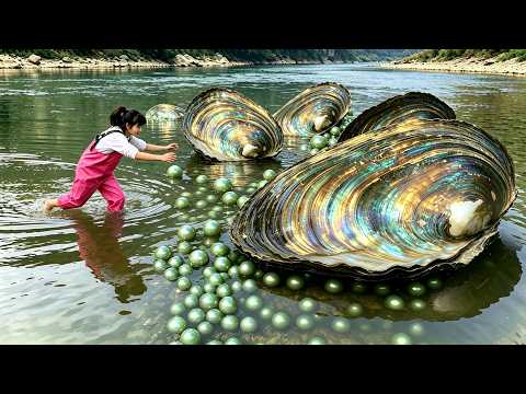 The beautiful river clams spit out pearls wildly in the